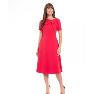 London Times Tie-Neck Fit and Flare Dress Rose Red Women's Sz 12 $99